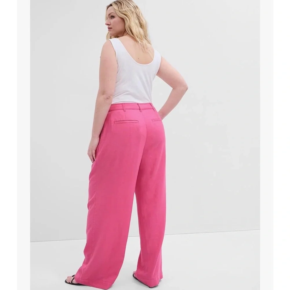 GAP Pepto Pink Linen High-Waist Wide Leg Pants - Picture 4 of 5
